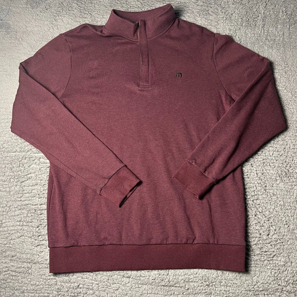 Travis Mathew Sweater Mens Large Red 1/4 Zip Pullover Golf Fleece Performance